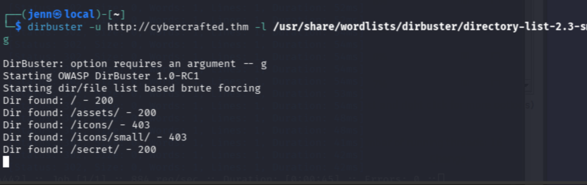 dirbuster surfacing /secret/ directory